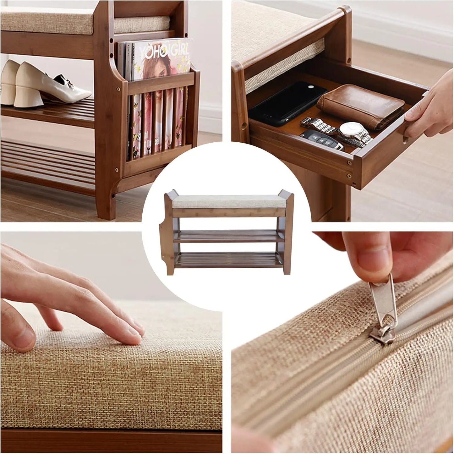 Shoe Rack Bench with Storage Drawer