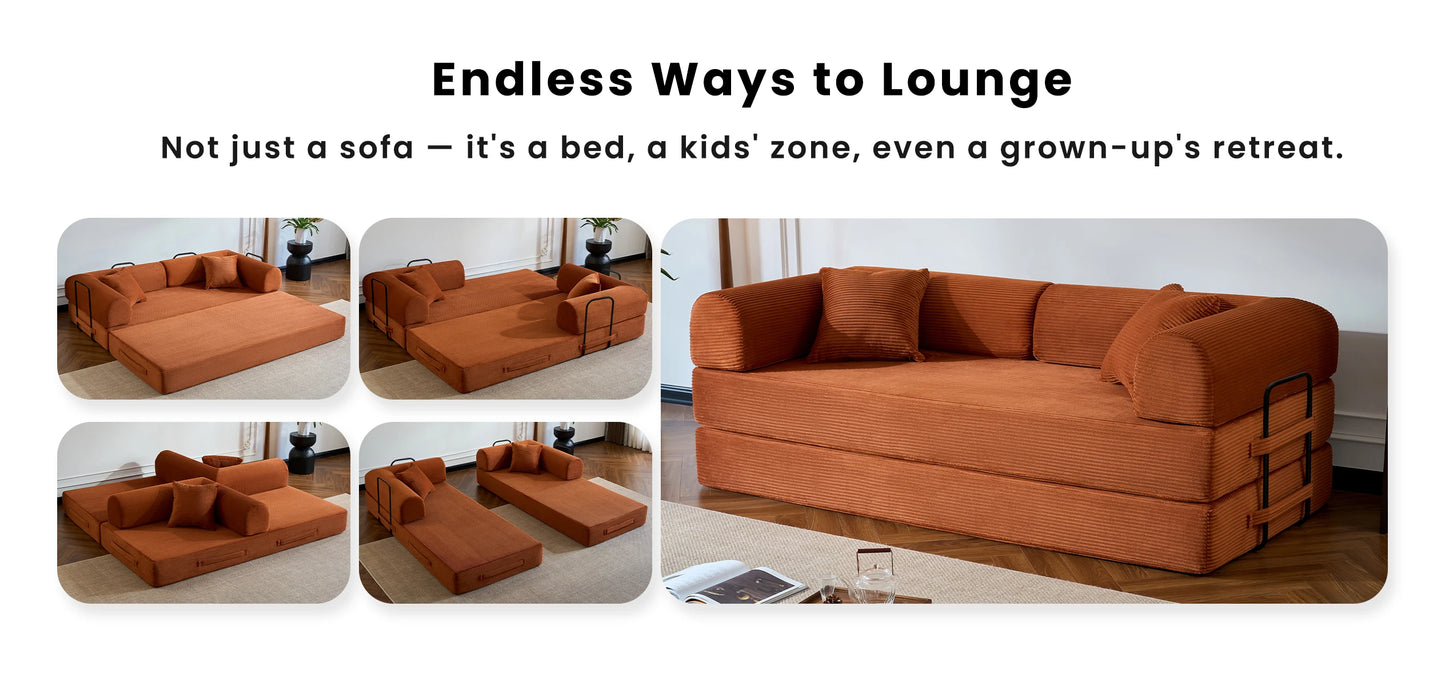 79’’ Folding Convertible Corduroy Sofa Bed