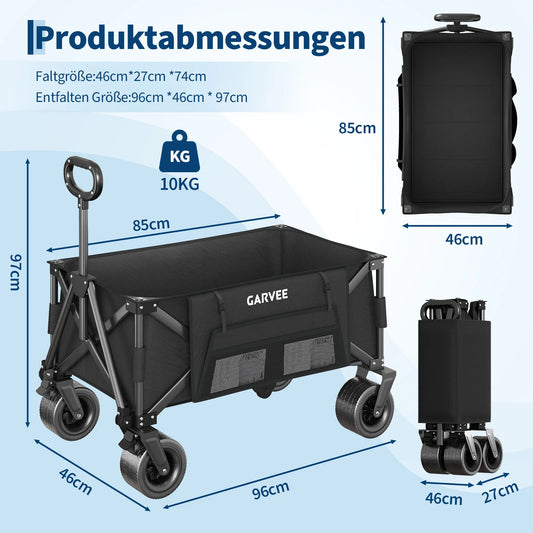 Outdoor Camping Cart with 8-Inch Wheels/Adjustable Handle