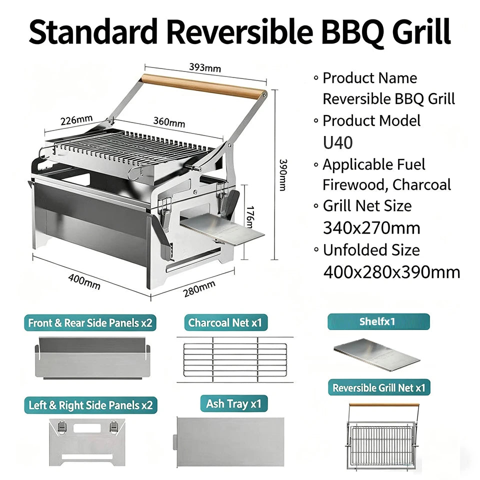360° Portable Foldable Rotating Charcoal Grill