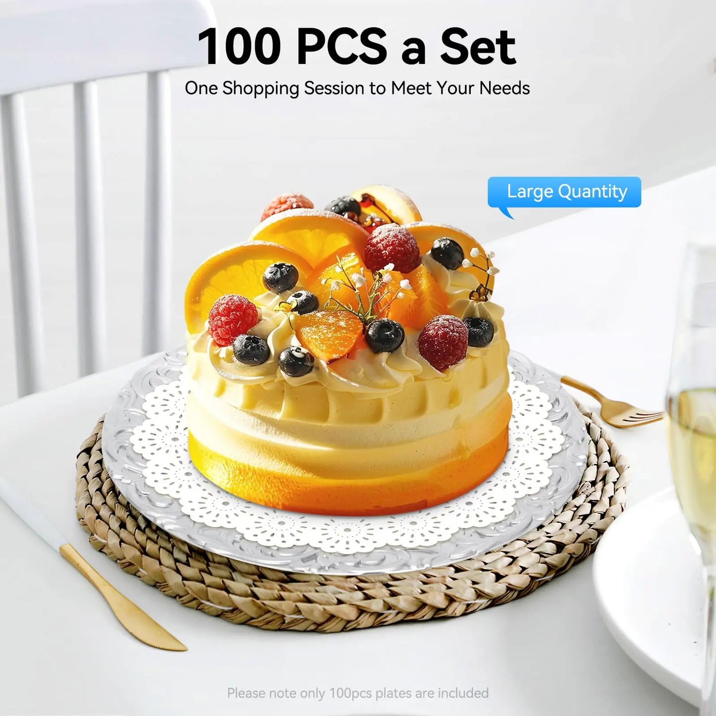 100 Pcs Silver Charger Plates