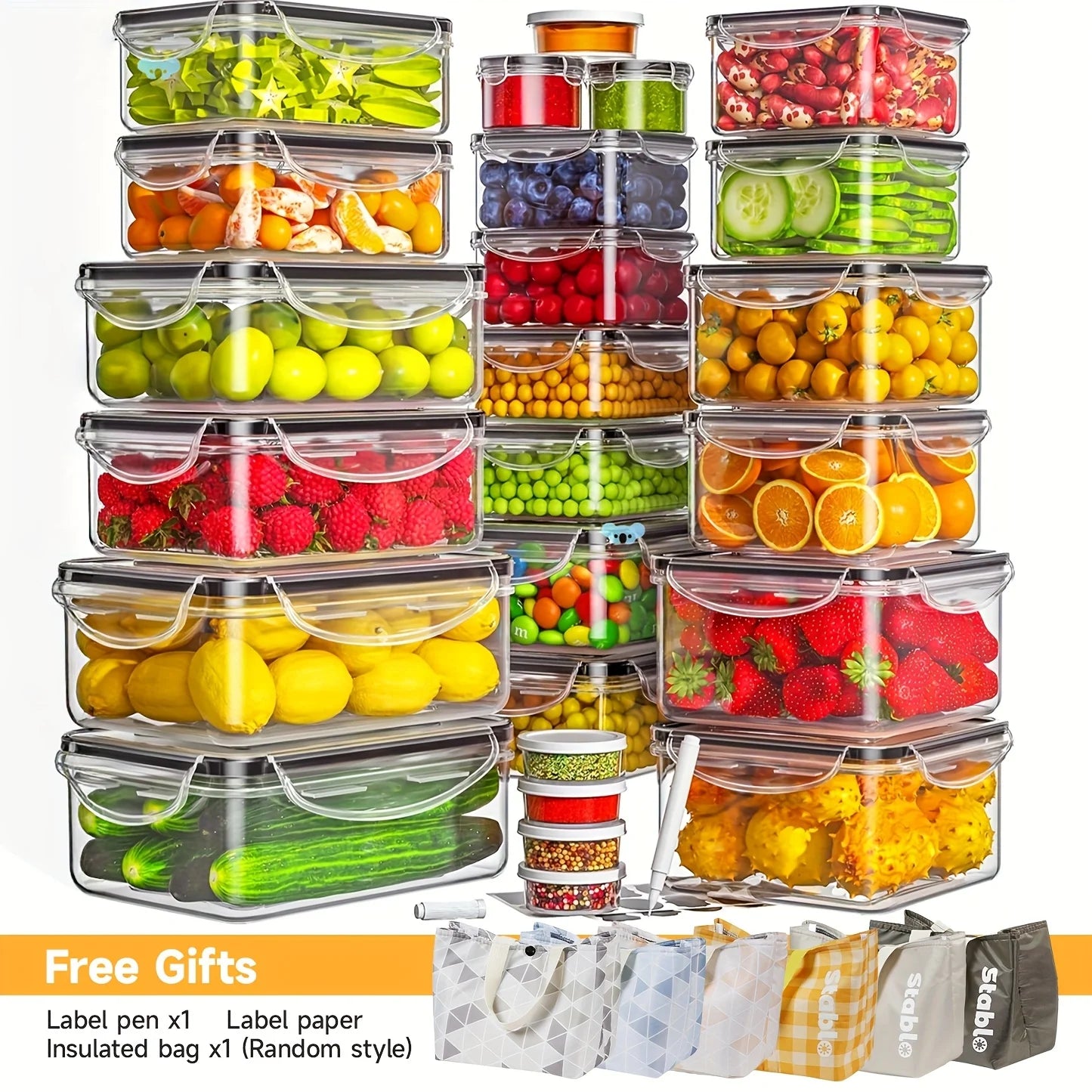 48Pcs BPA-Free Food Storage Set with Labels