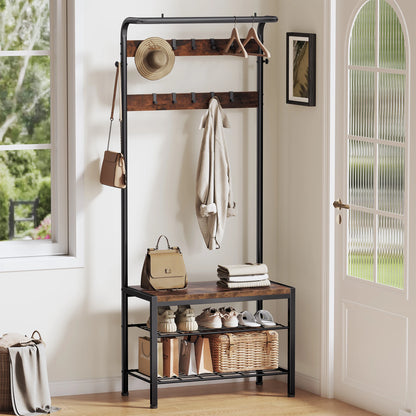 Coat Rack Shoe Bench with Hooks
