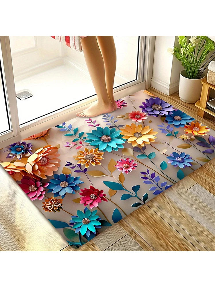 1pc multi-color floral print design bathroom mat