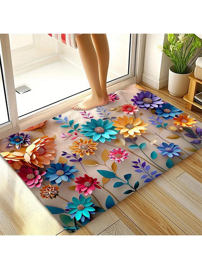 1pc multi-color floral print design bathroom mat