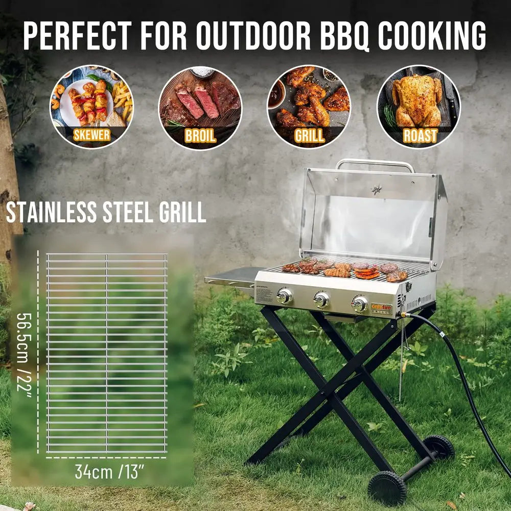 3Burner Gas Grill with Foldable Cart