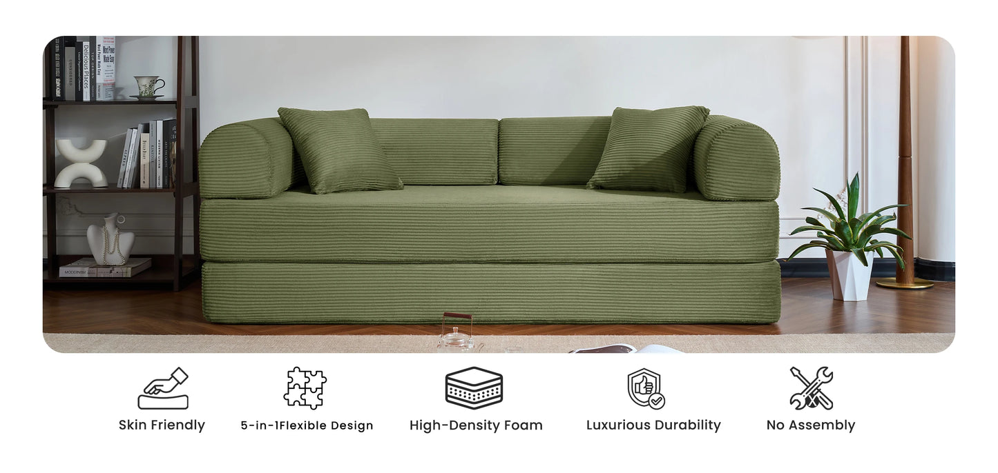 79’’ Folding Convertible Corduroy Sofa Bed