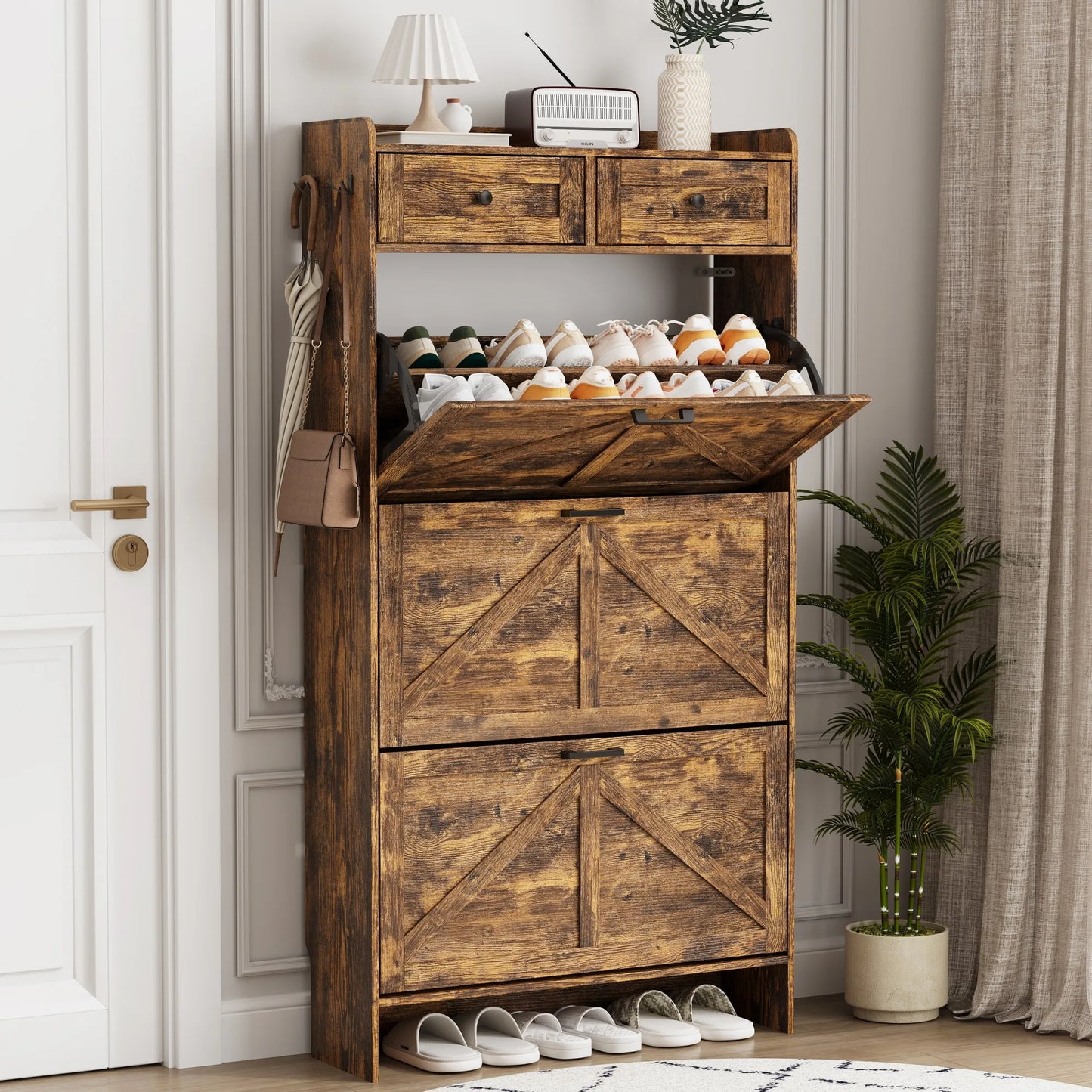 Shoe Cabinet with 3 Flip and 2 Drawers