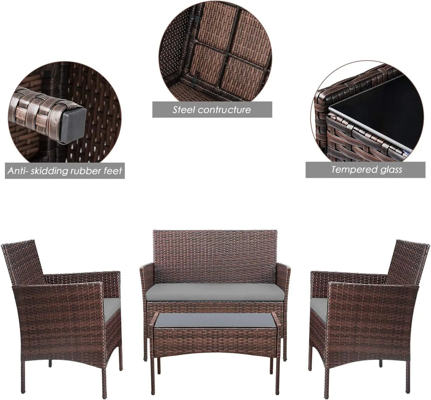 4 Pieces Outdoor Rattan Patio Furniture Set