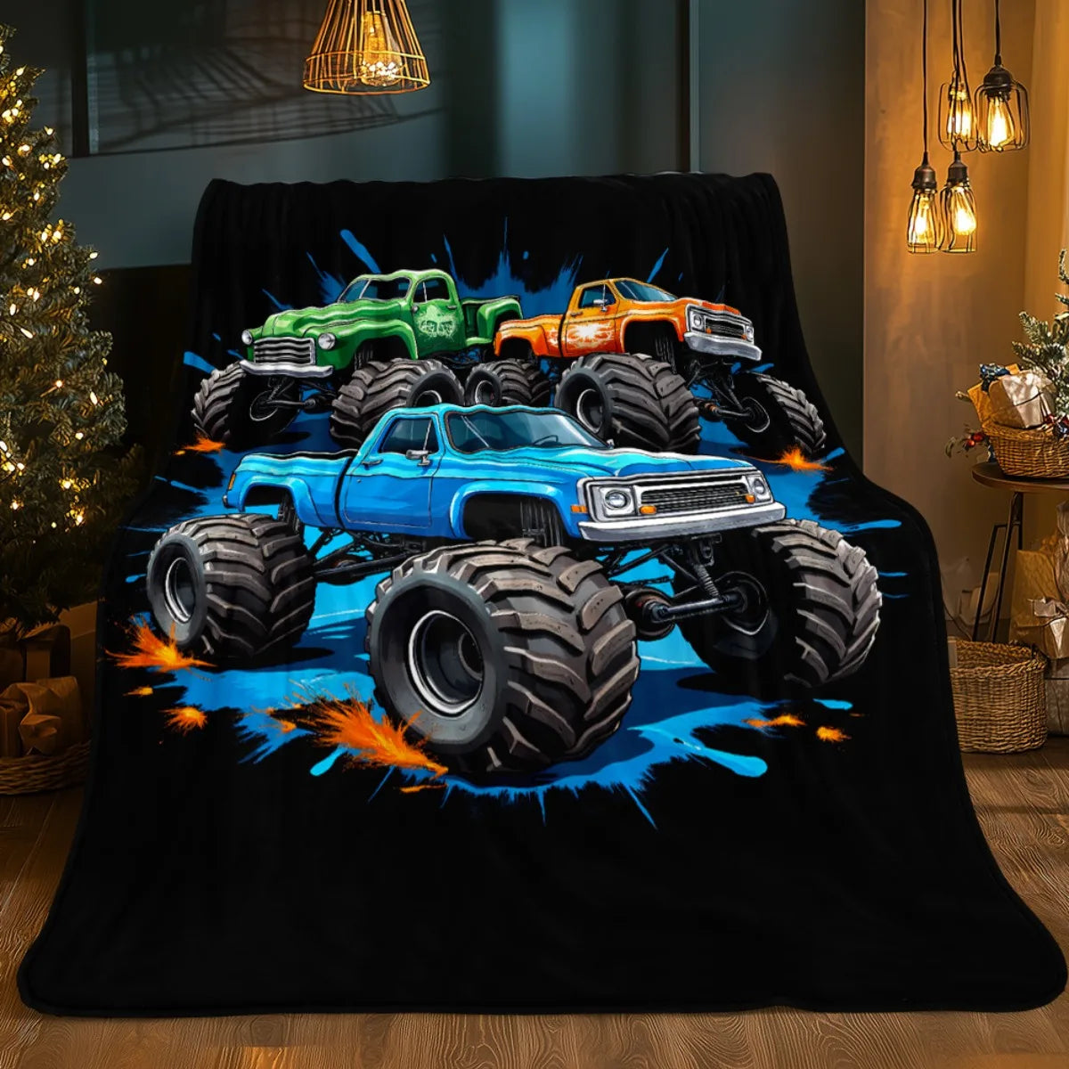 1pc Monster Trucks Blanket-Lightweight Home Furnishings Bedding Blanket 280gsm Suitable for Sofas Beds Travel Camping Living Rooms Offices Sofas Chairs and Beds-Soft and Warm Fabric Digital Printed Blanket