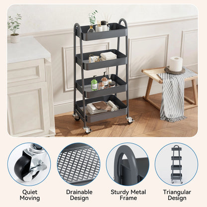 4-Tier Storage Kitchen Cart with Lockable Wheels