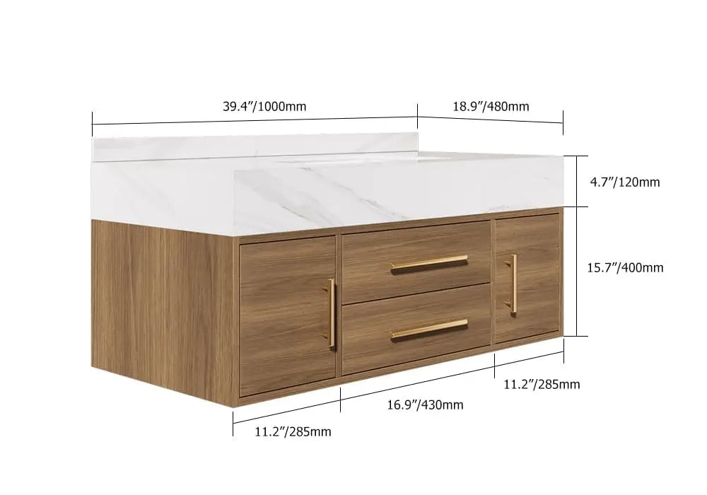Floating Bathroom Vanity Sintered Stone Top 2 Drawers