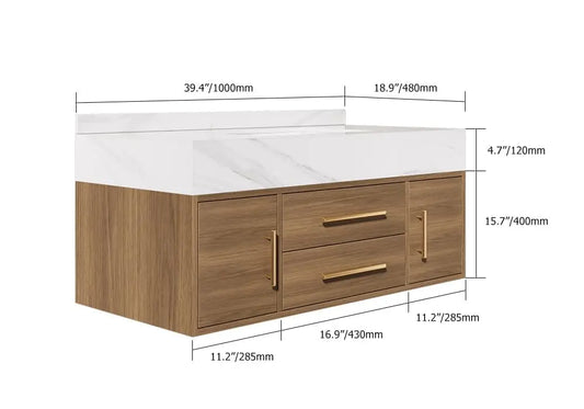 Floating Bathroom Vanity Sintered Stone Top 2 Drawers