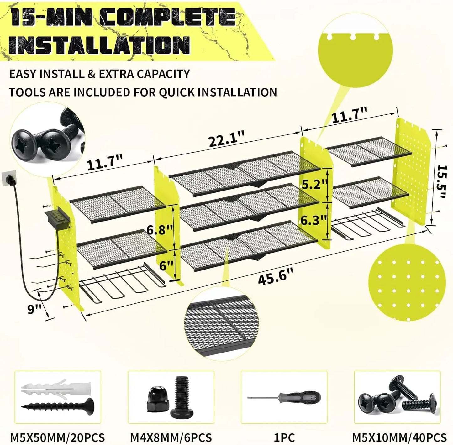 Wall Mount Tool Organizer with Charging Station