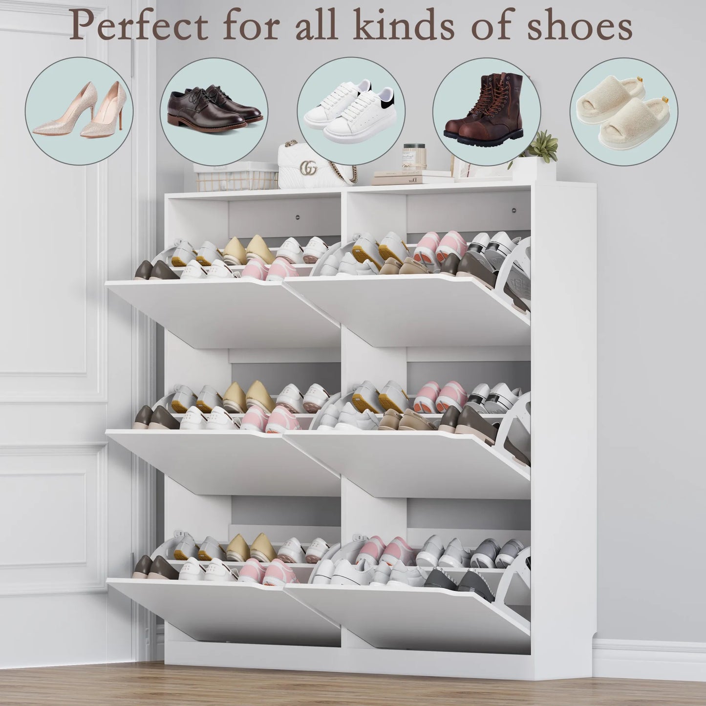 Shoe Storage Cabinet with 6 Flip Drawers