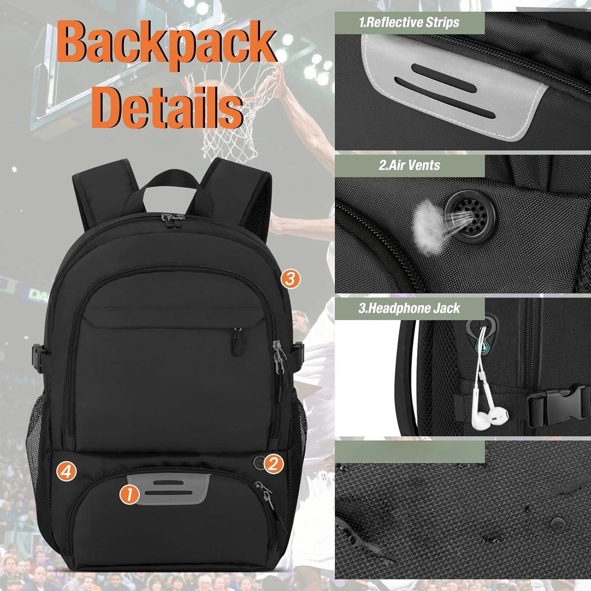 Large Sports Equipment Bag with Ball Holder