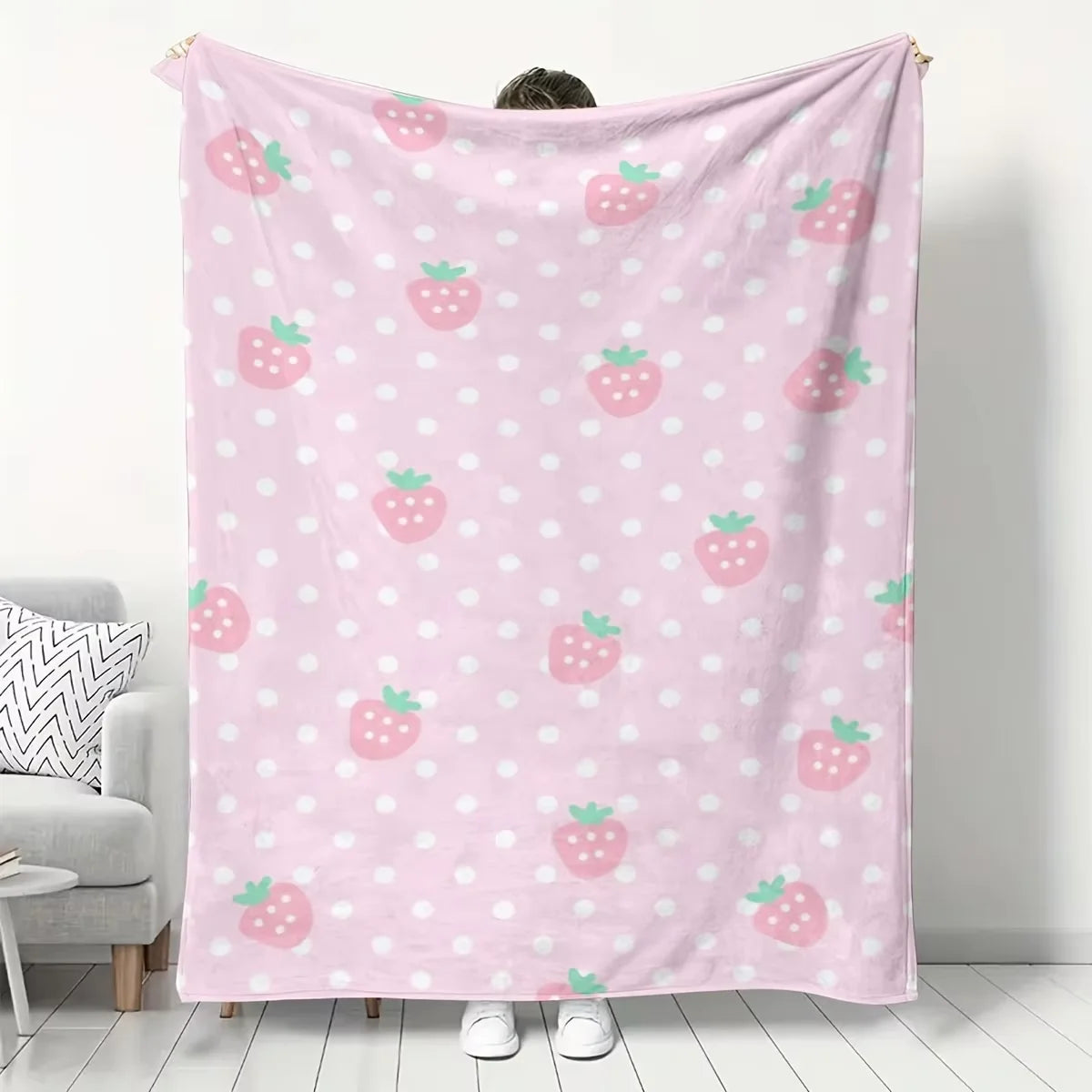 Pink Strawberry Flannel Blanket