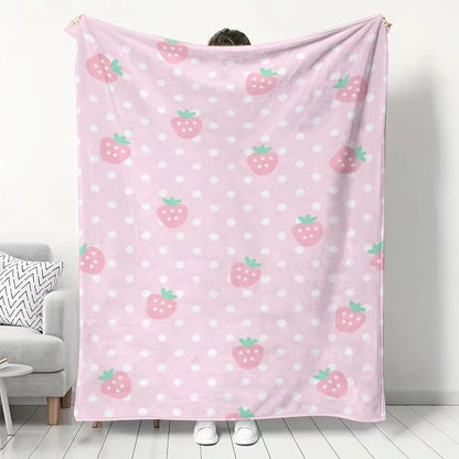 Pink Strawberry Flannel Blanket