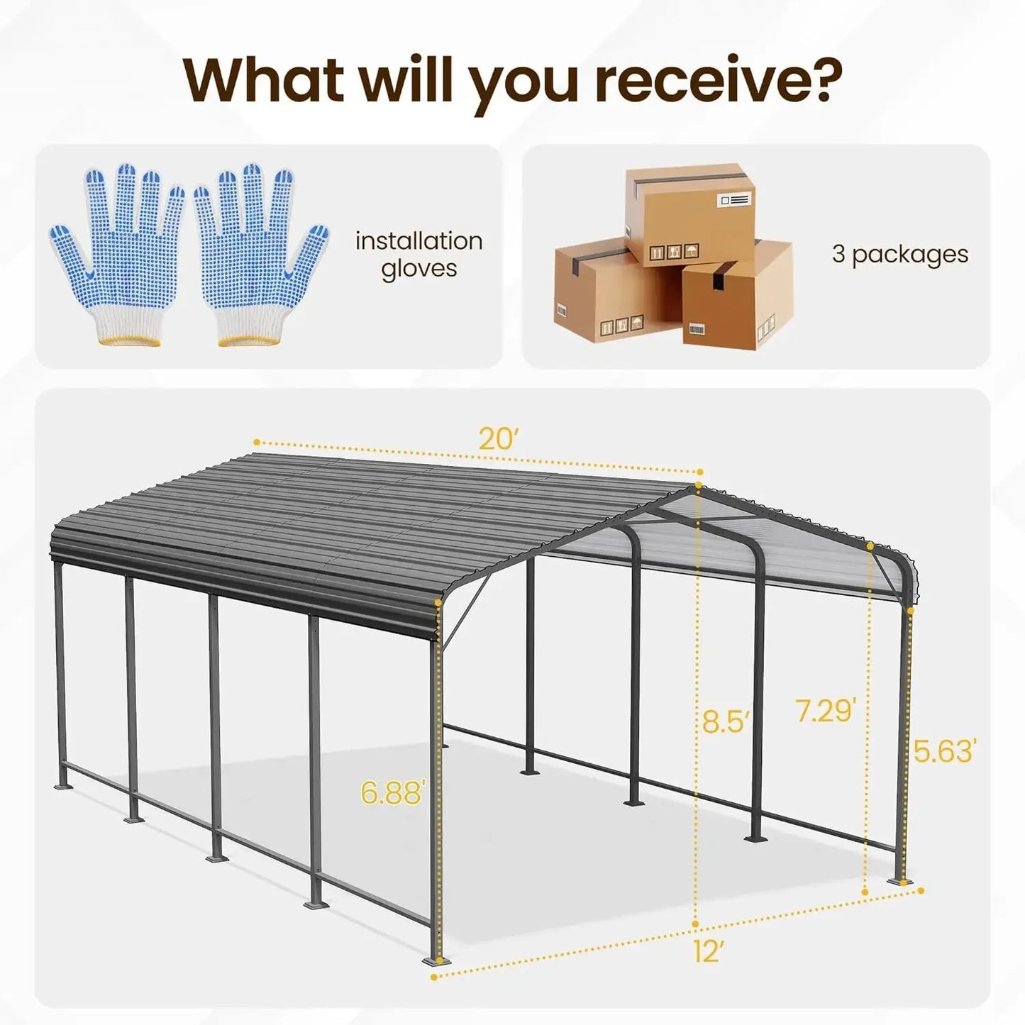 12x20FT Heavy Duty Carport Canopy for All-Weather