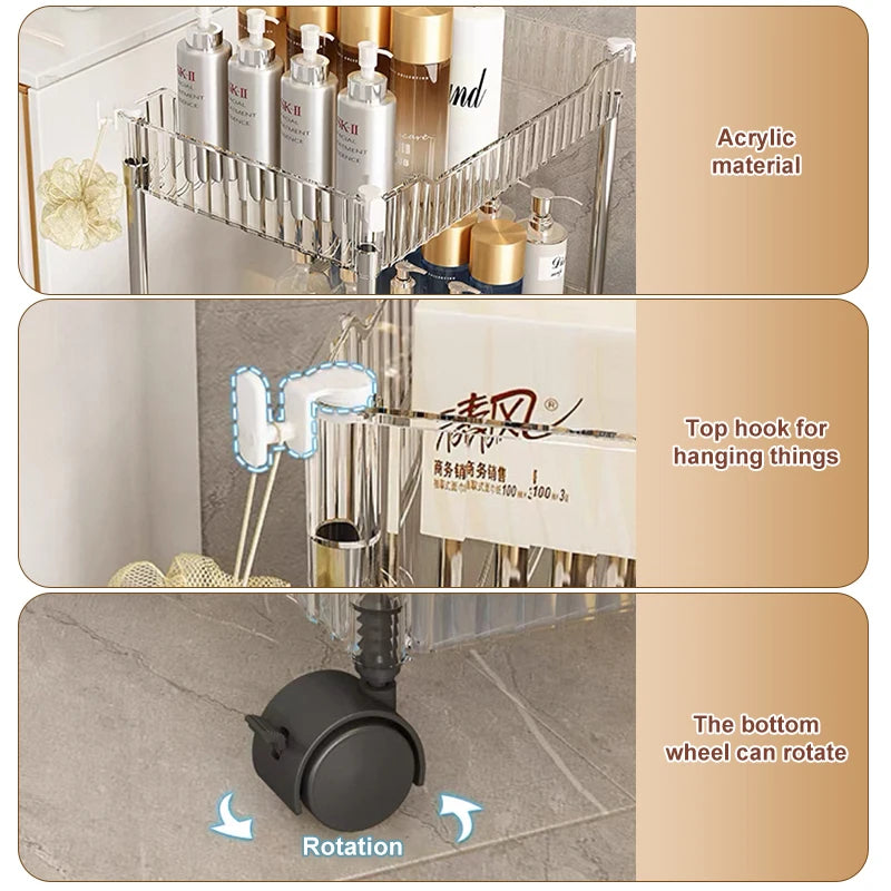 Narrow Storage Rack Trolley Organizer With Wheels