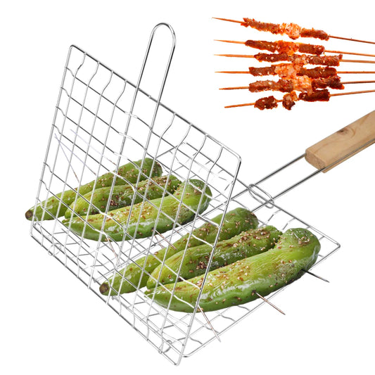 Stainless Steel Grill Mesh with Wooden Handle