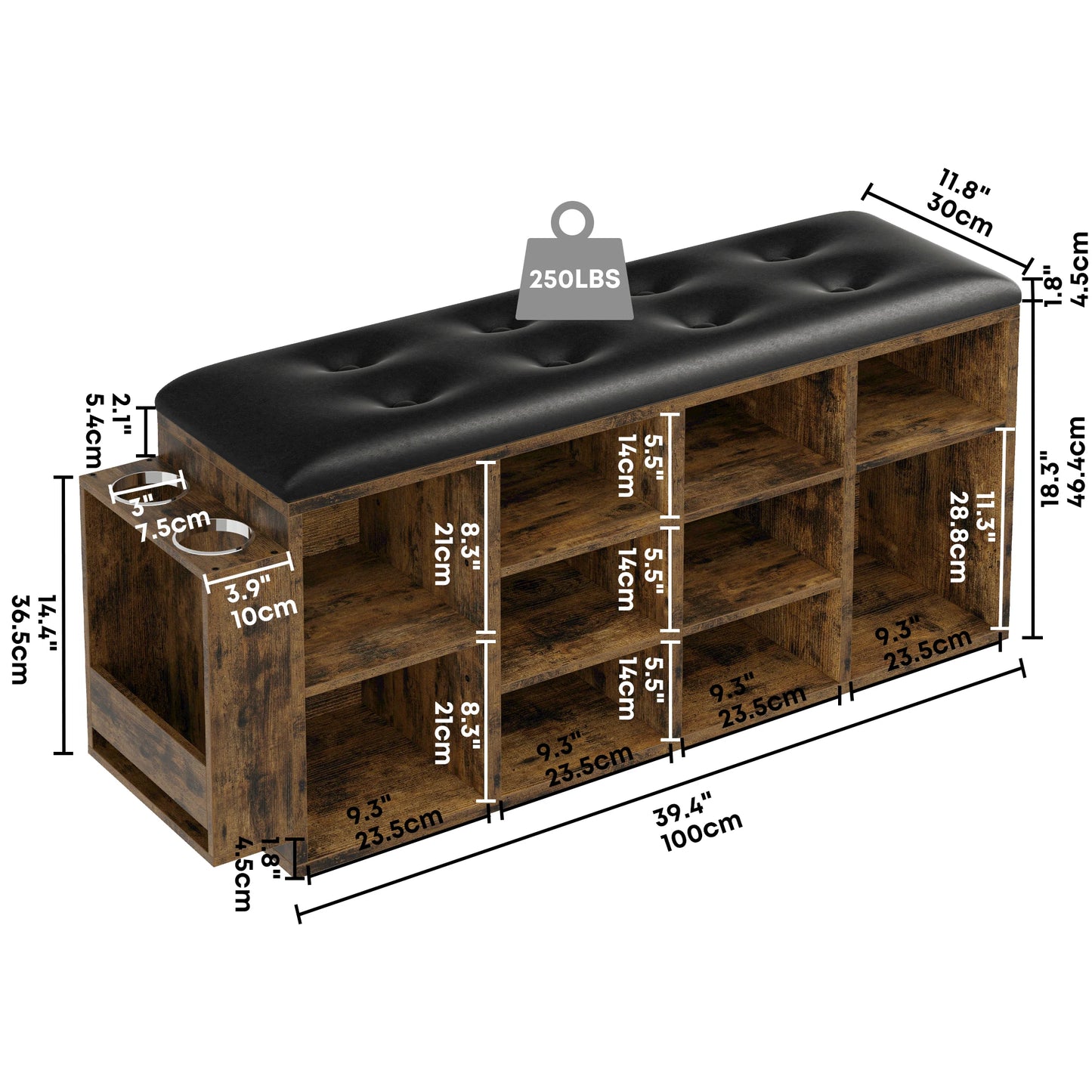 Shoe Bench, 10 Cubbies Storage Entryway Bench