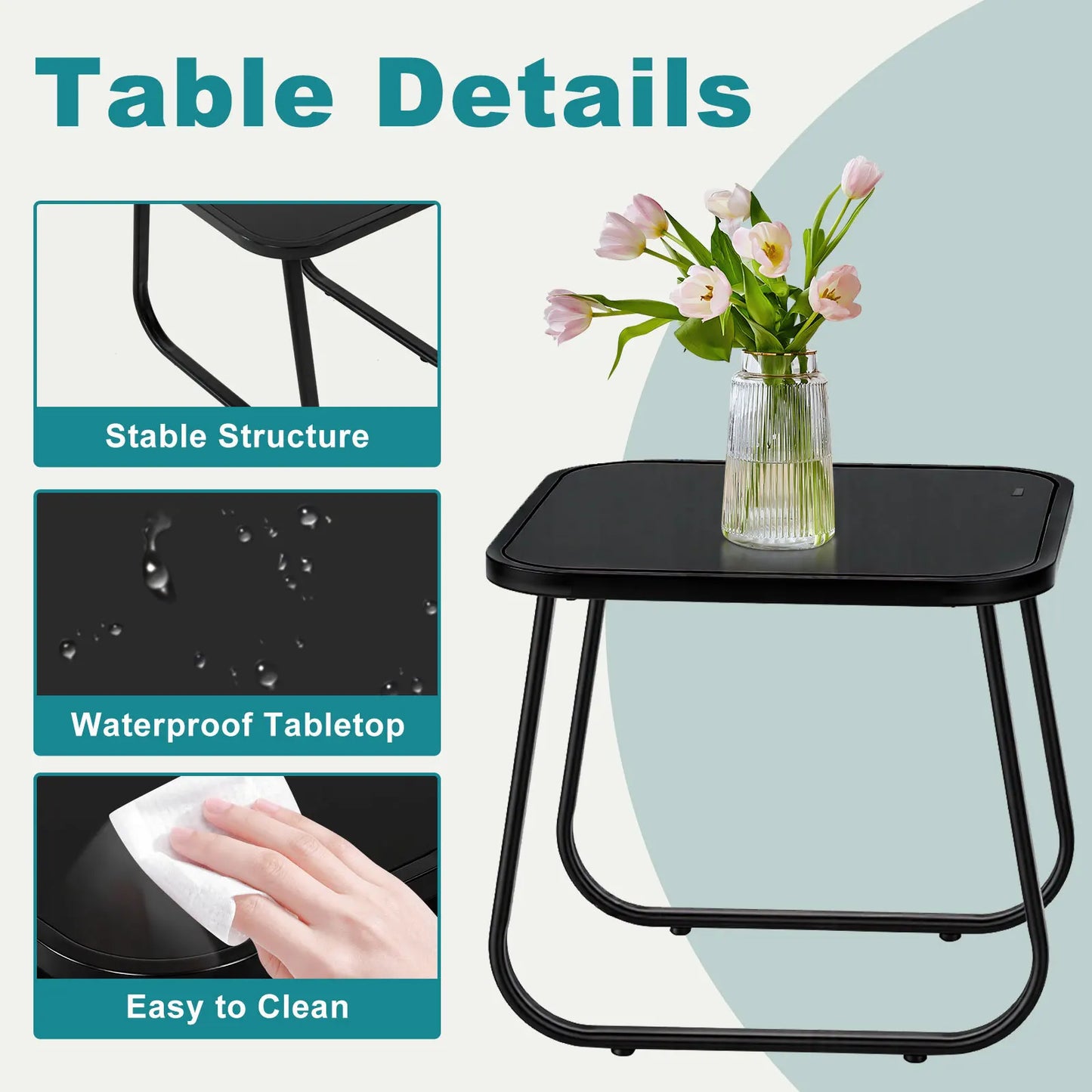 3 Pc Patio Furniture Set with Table