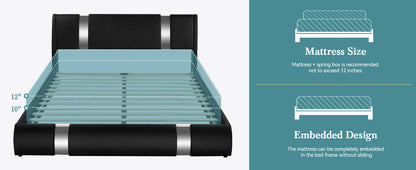 Faux Leather Bed Frame with Iron Pieces Decor