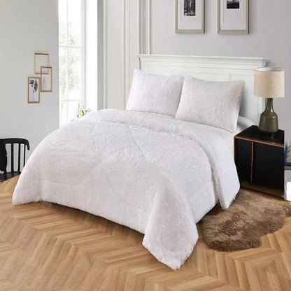 3pc Solid Color Shaggy Comforter Set Luxury PV Faux Fur & Soft Velvet Back Ultra Plush Warm Winter Quilt Thick Minky Fleece Cozy
