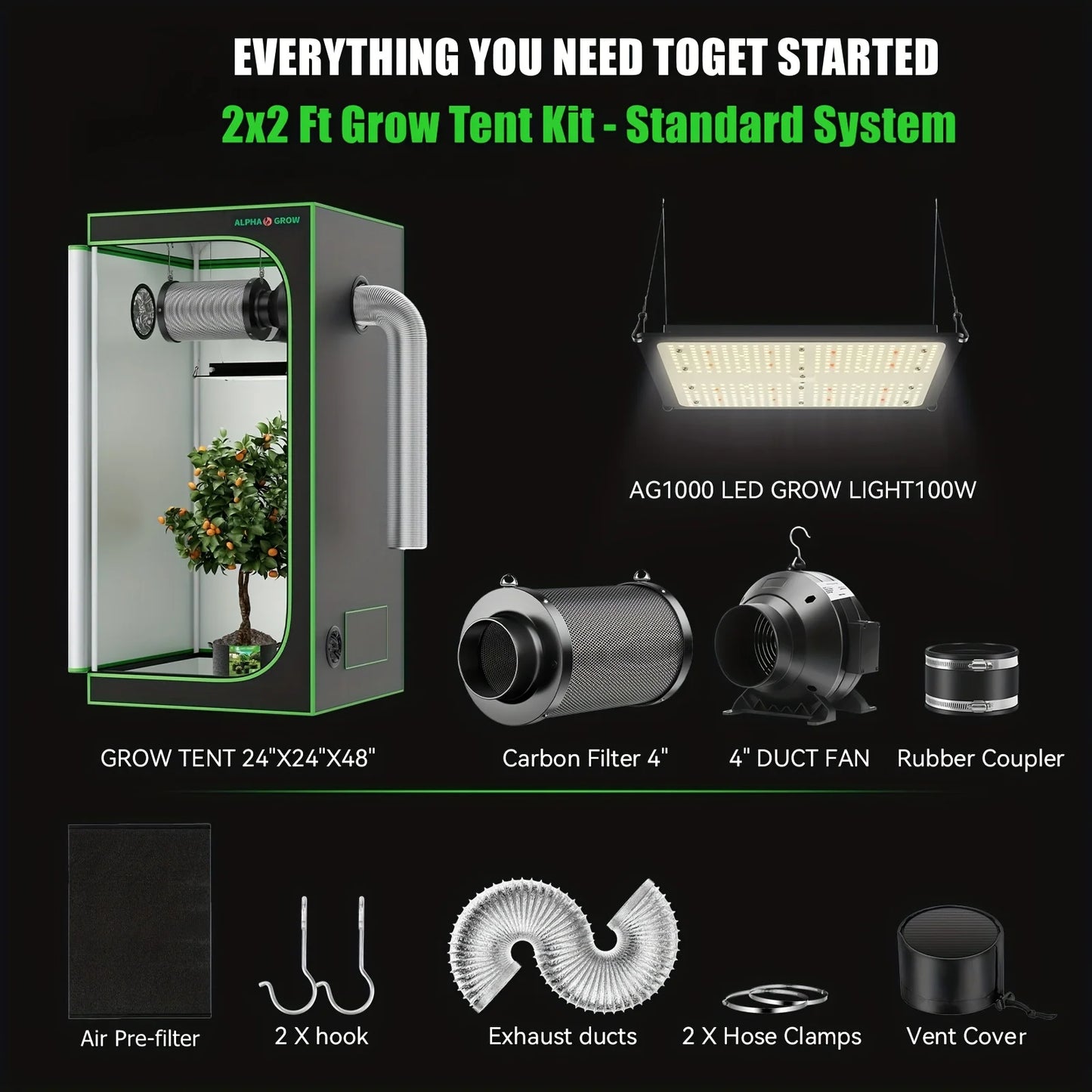 2x2 AG1000 LED Grow Tent Package