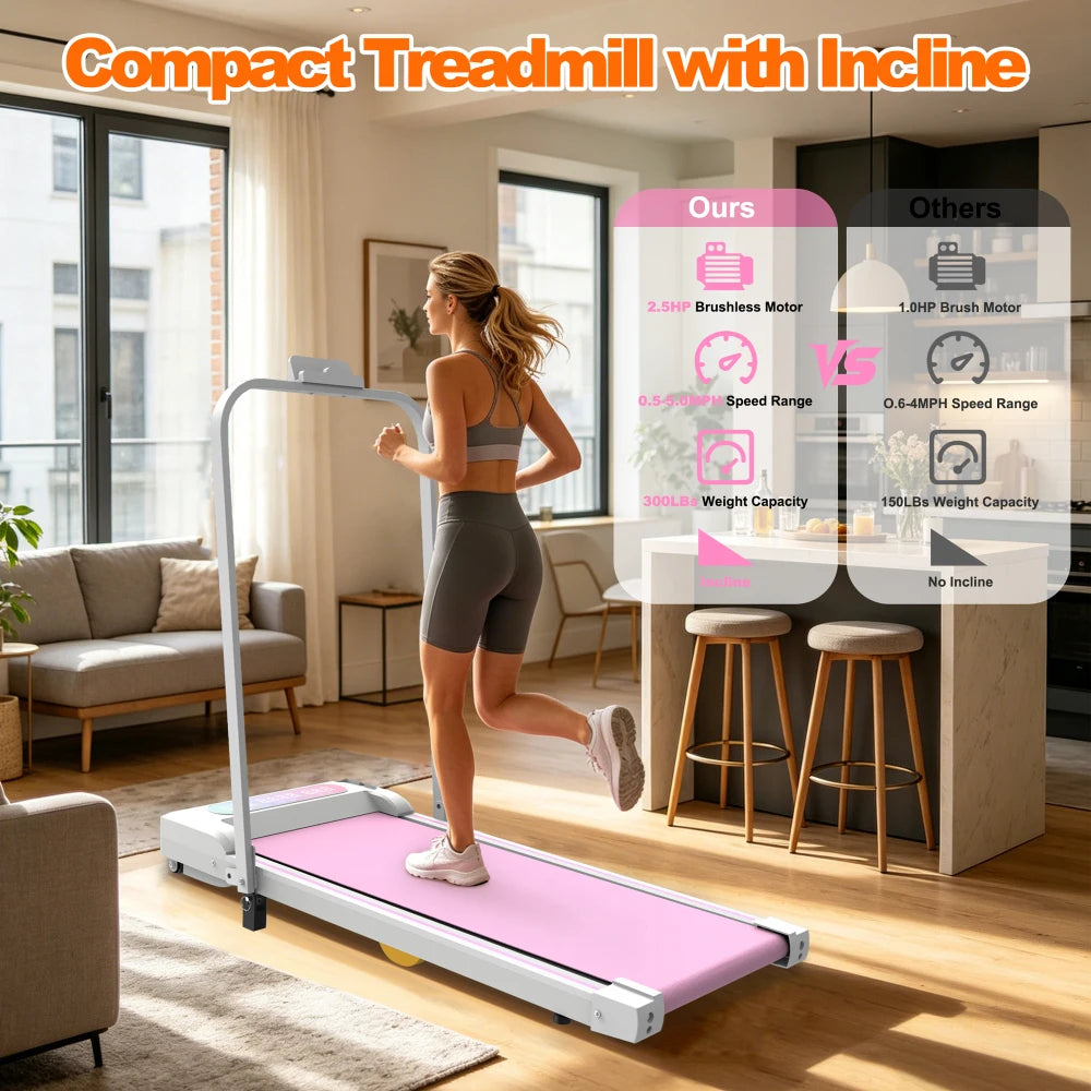 2-in-1 Portable Incline Treadmill with Remote
