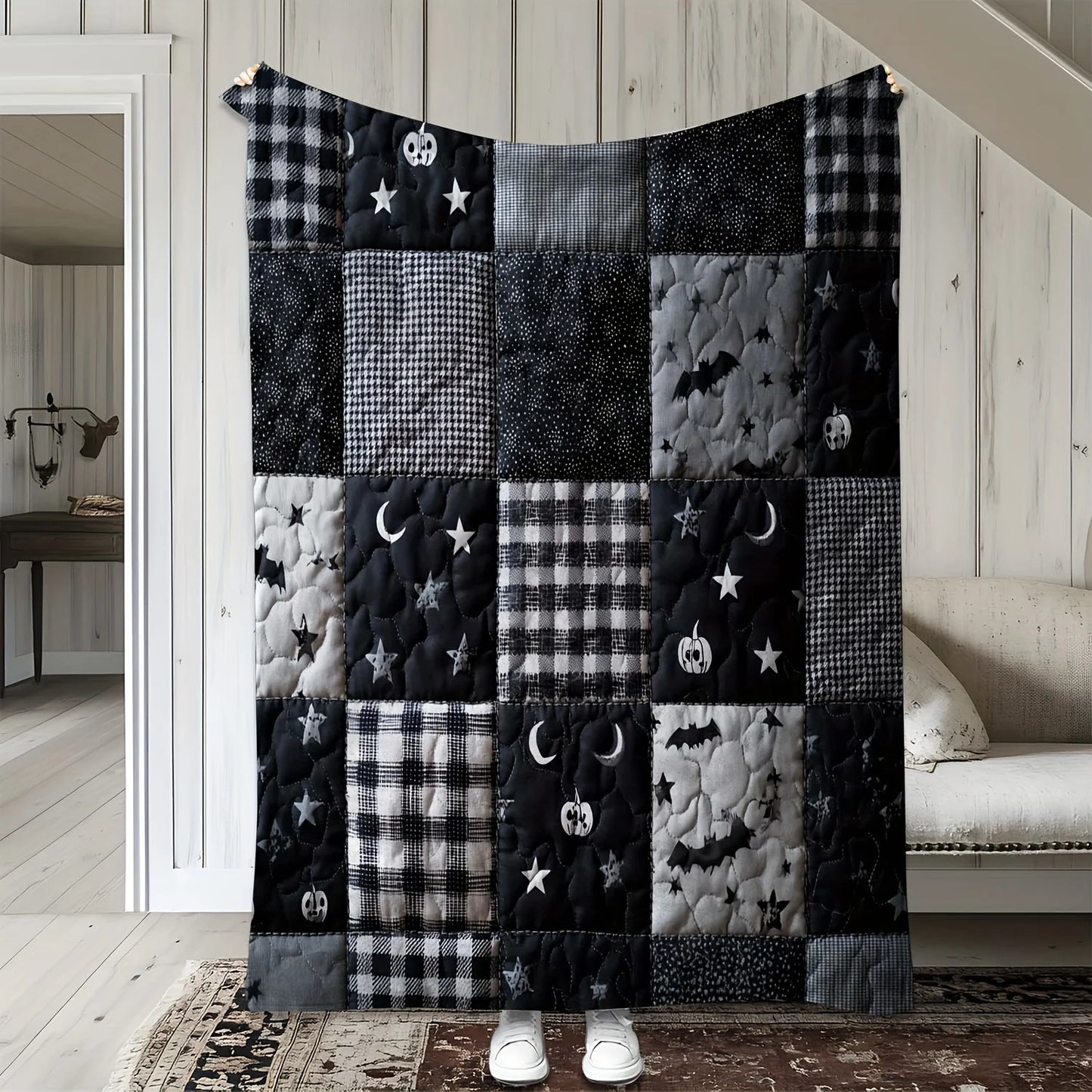 Warm Cozy All-Season Halloween Plaid Bat Blanket