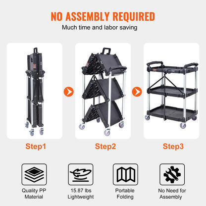 3-Tier Folding Rolling Utility Storage Cart