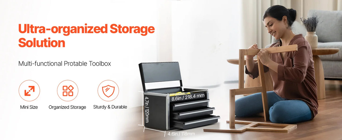 3 Drawers Portable Metal Tool Box