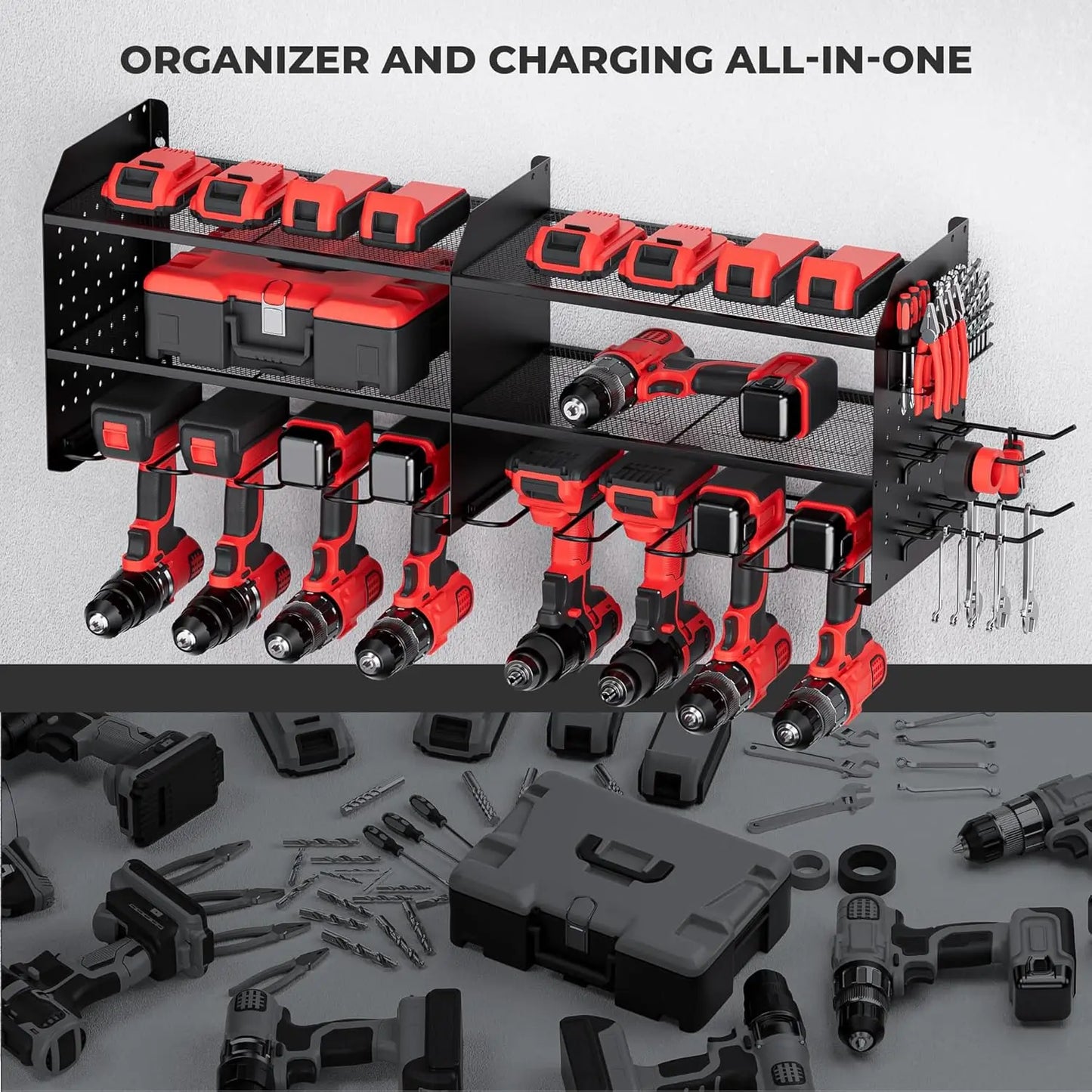 Wall Mount Tool Organizer with Drill Holder