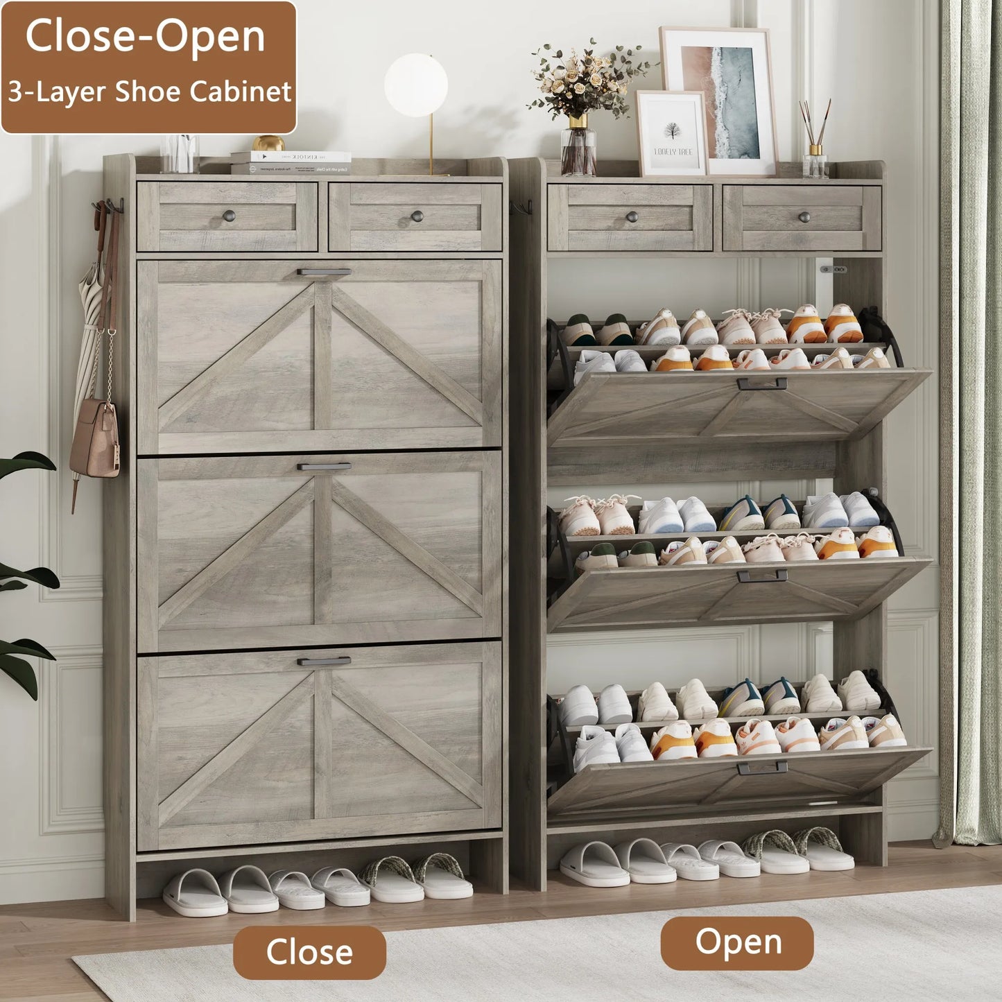 Shoe Cabinet with 3 Flip and 2 Drawers