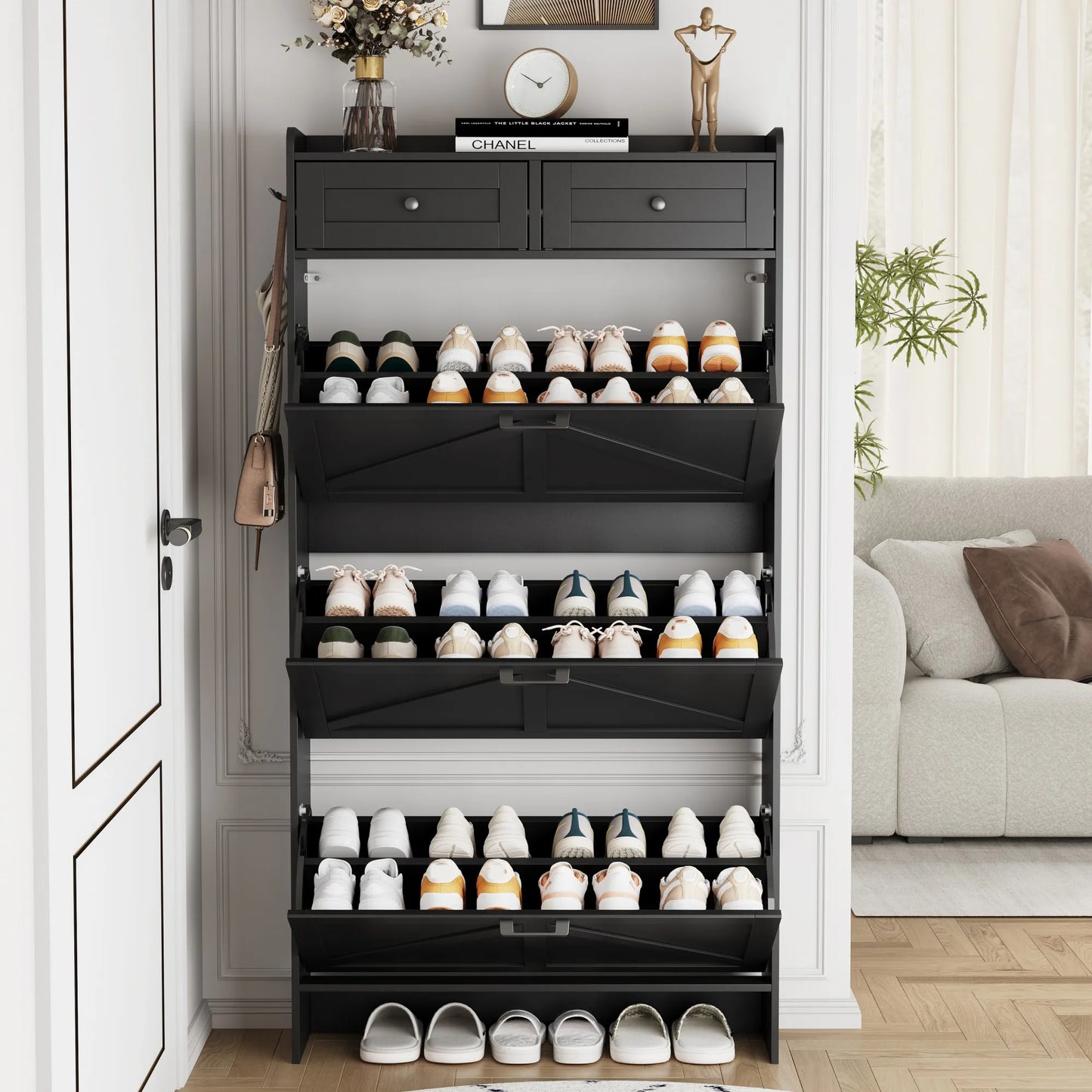 Shoe Cabinet with 3 Flip and 2 Drawers