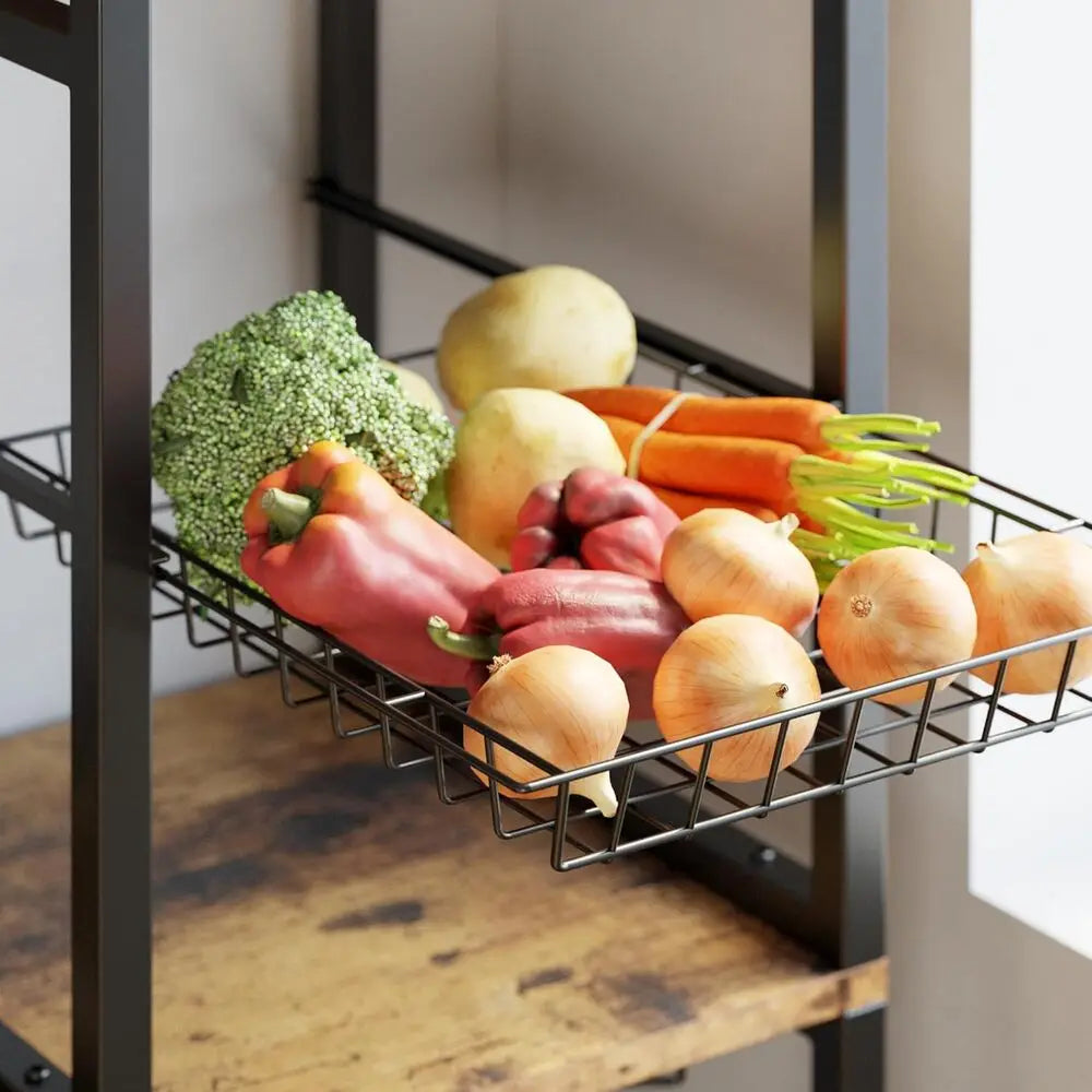 Bakers Rack with 2 Storage Cabinets and Outlet