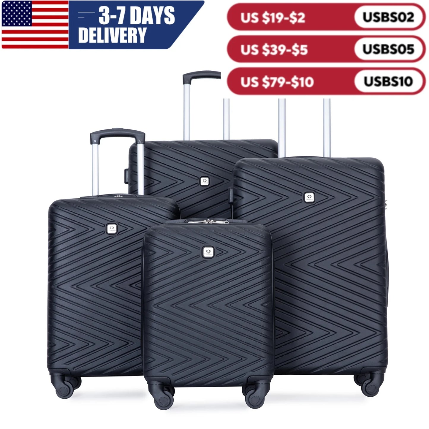 4-Piece ABS Suitcase With Spinner Wheels/Lock