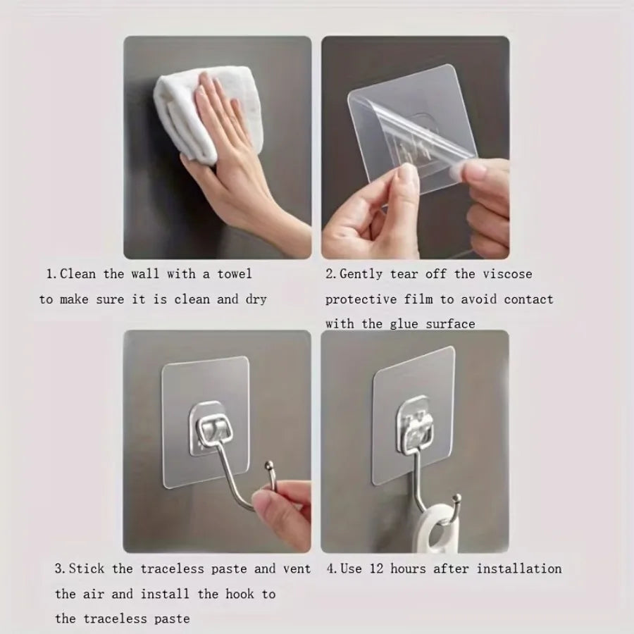 10pcs Transparent Heavy Duty Adhesive Wall Hooks