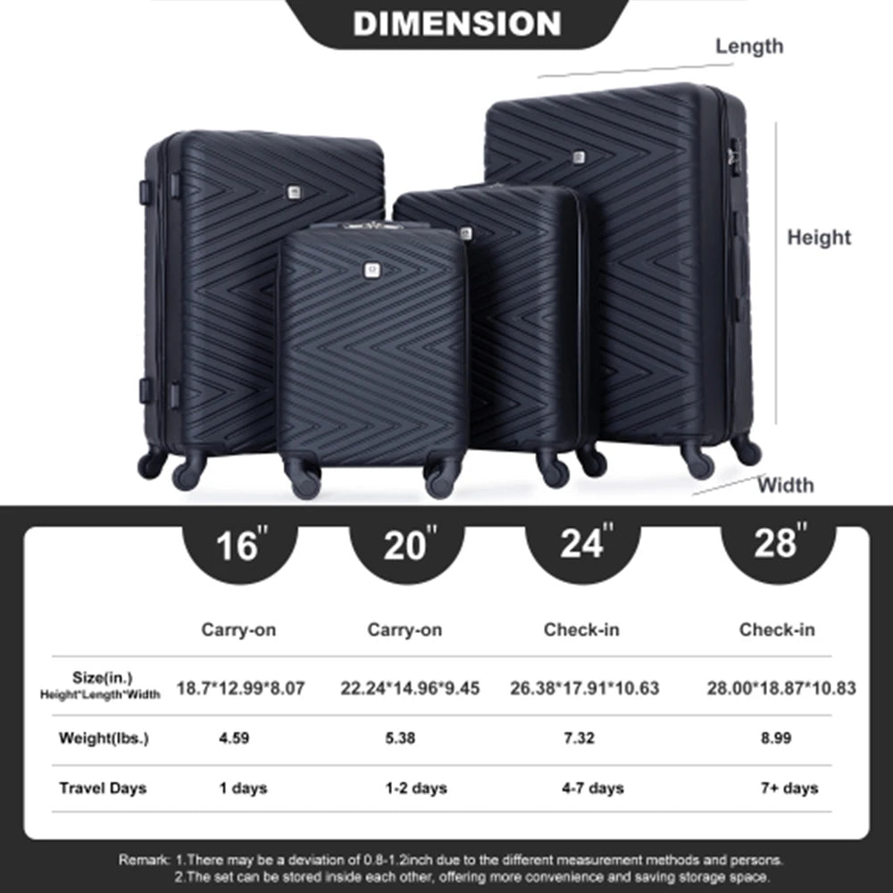 4-Piece ABS Suitcase With Spinner Wheels/Lock