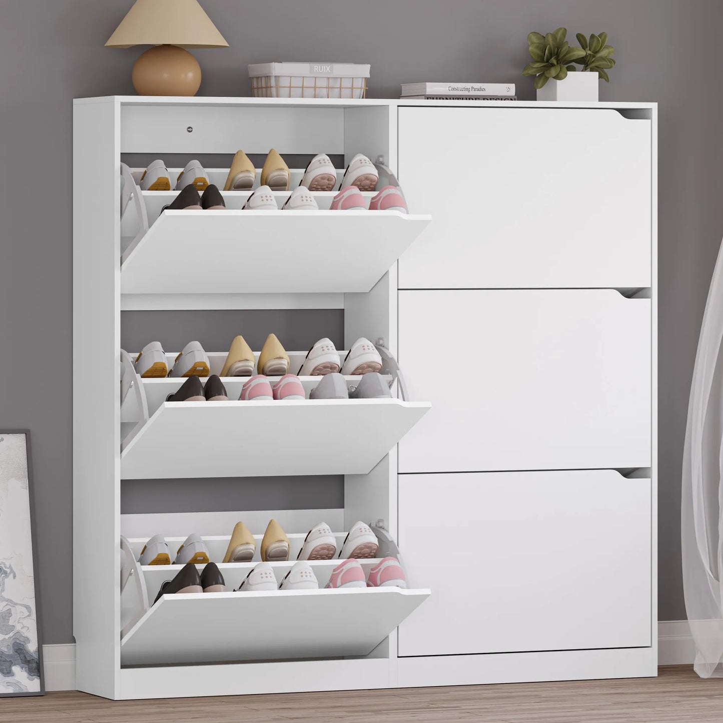 Shoe Storage Cabinet with 6 Flip Drawers