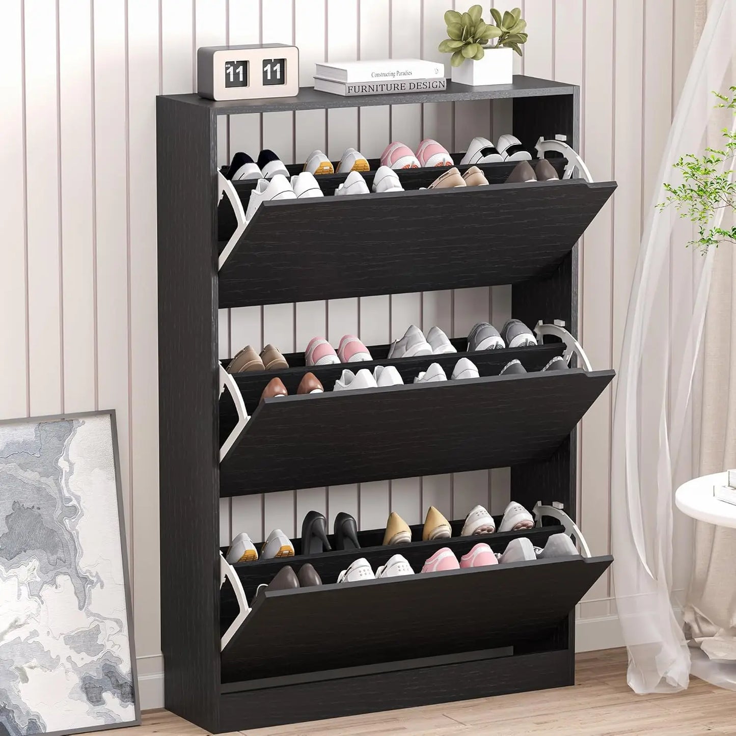 Shoe Cabinet with 3 Flip Drawers