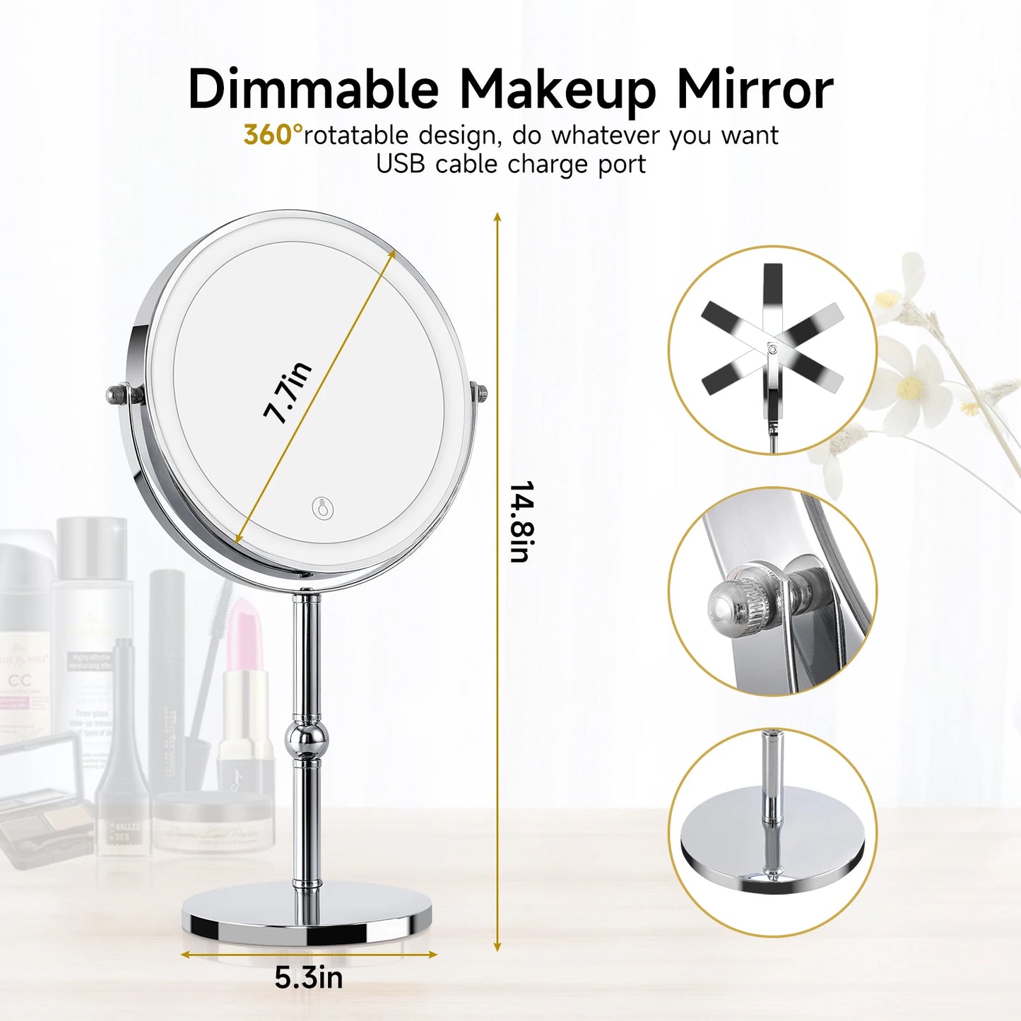 Lighted Makeup Mirror with Brighter Lights,1x/10x