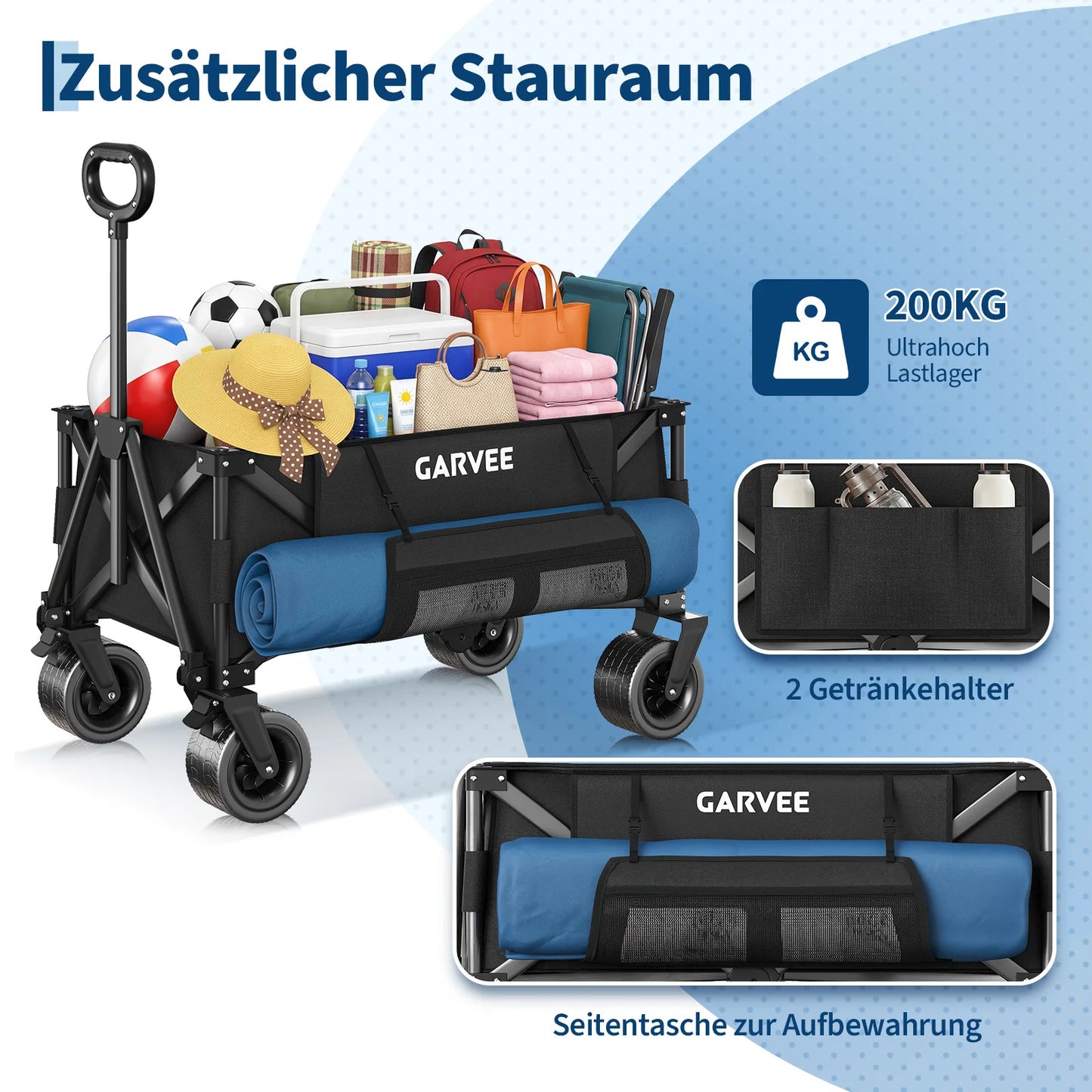 Outdoor Camping Cart with 8-Inch Wheels/Adjustable Handle