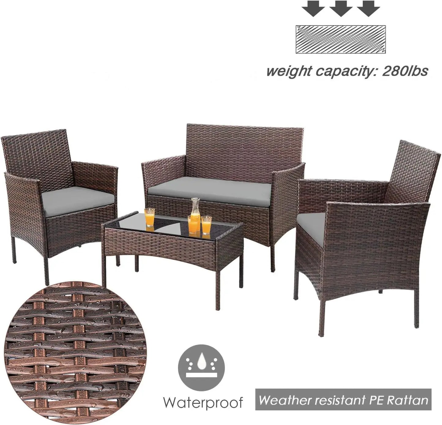 4 Pieces Outdoor Rattan Patio Furniture Set