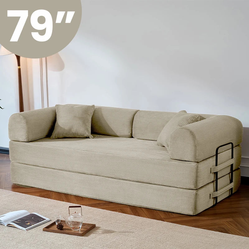 79’’ Folding Convertible Corduroy Sofa Bed