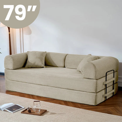 79’’ Folding Convertible Corduroy Sofa Bed