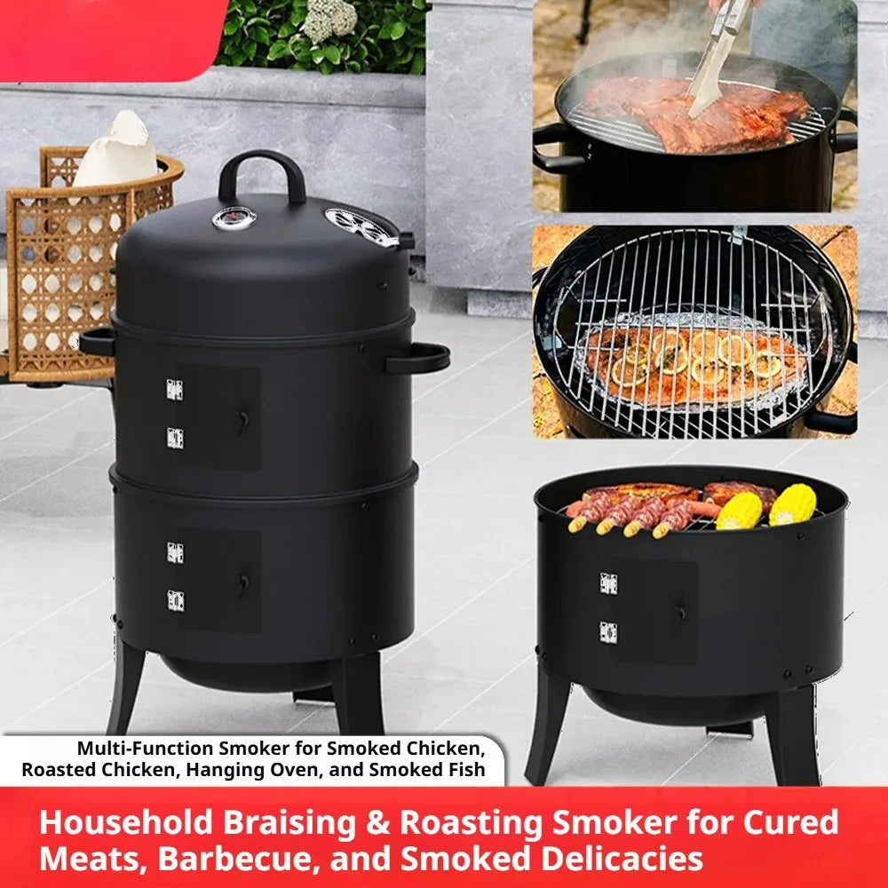3-Tier Charcoal Smoker Grill