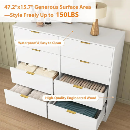 Wide 6 Drawer Dresser with Gold Handles
